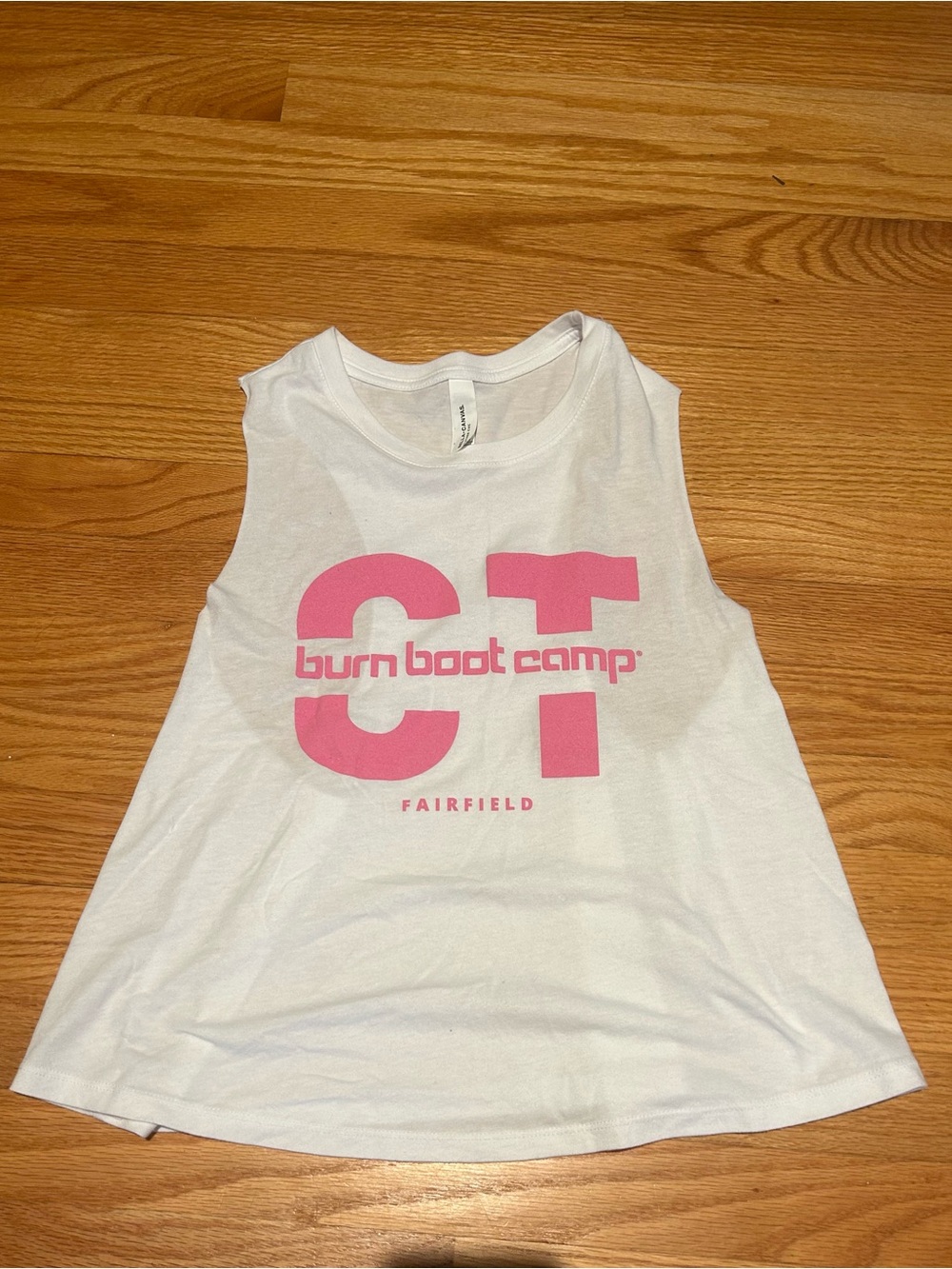 Burn Boot Camp Fairfield White & Pink Logo Tank Top. Like New! Size L